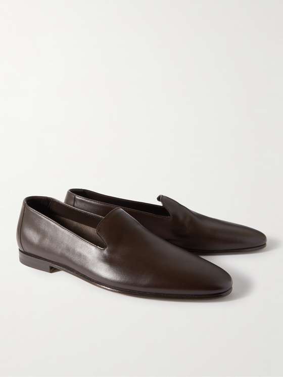 Coffee Leather Minimal Loafers - Main Image