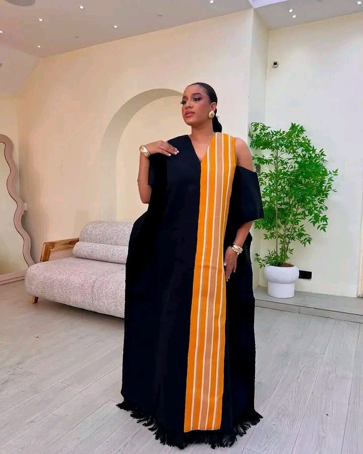 Black and Orange Strip Aso Oke Boubou