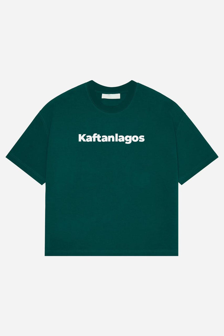 Green T-Shirt with Cream "kaftanlagos" Prints