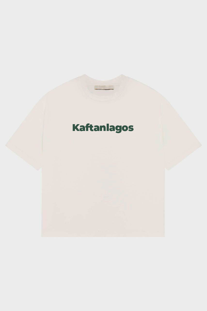 Green T-Shirt with Cream "kaftanlagos" Prints
